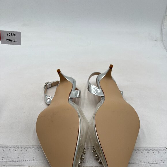 FSJ Women's Silver Heels Dress Shoes Wedding Shoes, Bride Silver Rhinestone - Picture 6 of 7